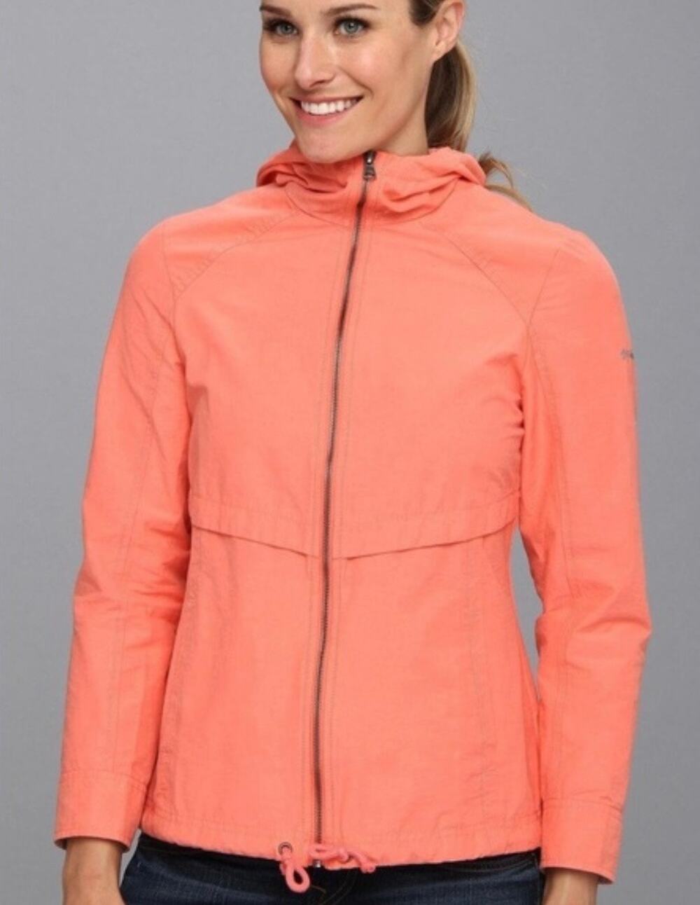 Columbia Arch Cape III Jacket Womens Large Coral Pink Orange Salmon Hood Light